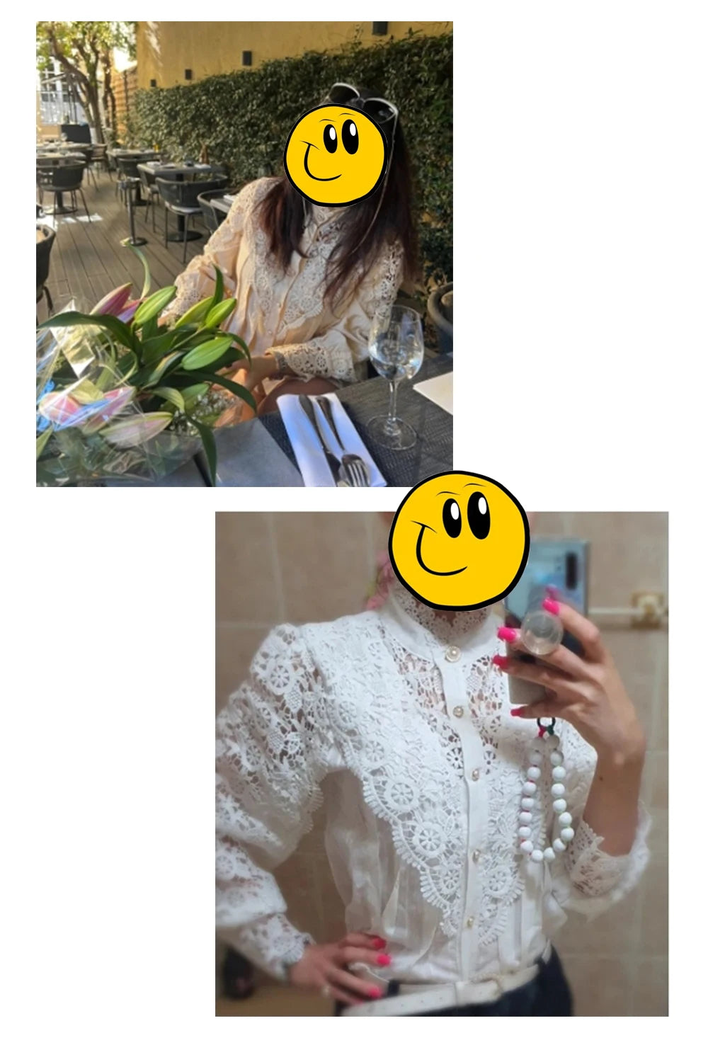 Women's Elegant Embroidery Lace Blouses Flower Petal Sleeve Hollow Out Stand Collar Tunic Spring Solid White Shirt Top For Women