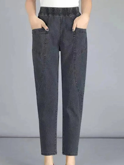 Vintage High Waist Ankle-length Blue Jeans Harem Elastic Denim Pants Large Size 4xl Woman Jogger Vaqueros Casual Baggy Spodnie