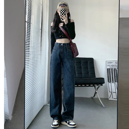 ZOENOVA High Waisted Jeans Y2K Fashion Women Clothing Blue Black Straight Leg Denim Pants Trousers Mom Jean Baggy Trousers Tall