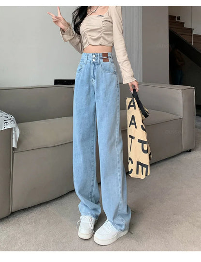 Winter Jeans Women Fleece Warm Denim Trousers High Waist Casual Loose Female Denim Pants Thick Velvet Cotton Wide Leg Woman Jean