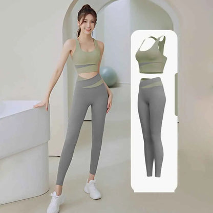 vHigh Waist Yoga Set Lady Gym Suit Sport Set Shockproof Sport Bra Crop Top Patchwork Tracksuit Women Fitness Outfit Training Wear