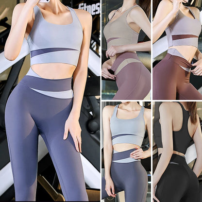 vHigh Waist Yoga Set Lady Gym Suit Sport Set Shockproof Sport Bra Crop Top Patchwork Tracksuit Women Fitness Outfit Training Wear