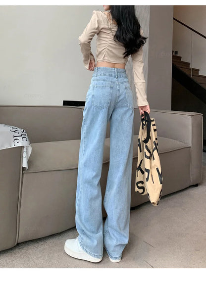 Winter Jeans Women Fleece Warm Denim Trousers High Waist Casual Loose Female Denim Pants Thick Velvet Cotton Wide Leg Woman Jean