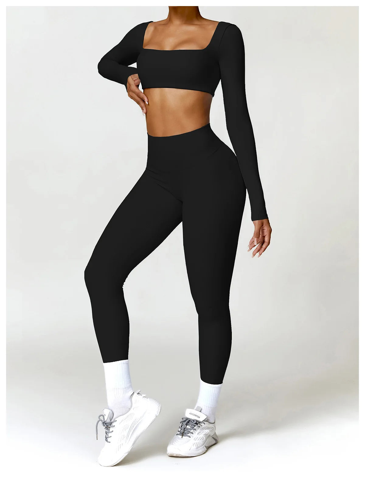 Women Tracksuit Yoga Set 2PCS Sportswear Workout Clothes Athletic Wear Gym Legging Fitness Bra Crop Top Long Sleeve Sports Suits