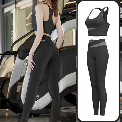 vHigh Waist Yoga Set Lady Gym Suit Sport Set Shockproof Sport Bra Crop Top Patchwork Tracksuit Women Fitness Outfit Training Wear