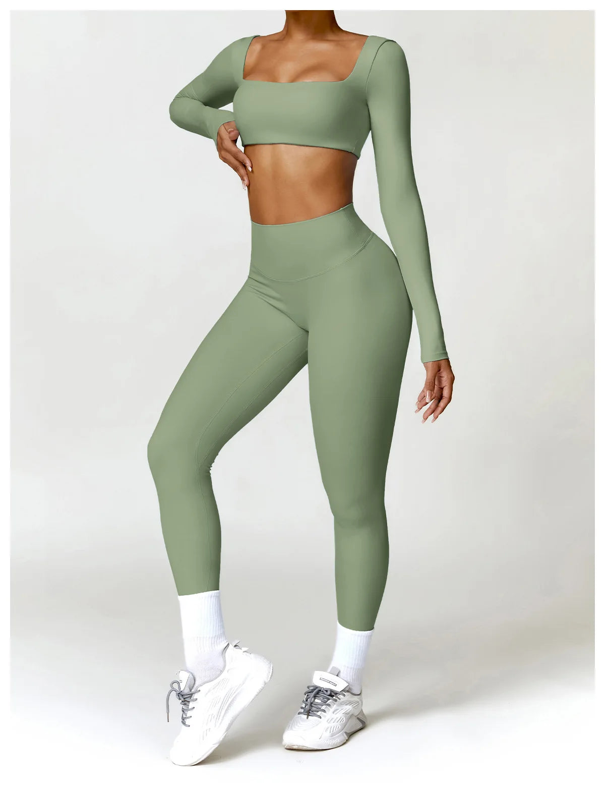 Women Tracksuit Yoga Set 2PCS Sportswear Workout Clothes Athletic Wear Gym Legging Fitness Bra Crop Top Long Sleeve Sports Suits