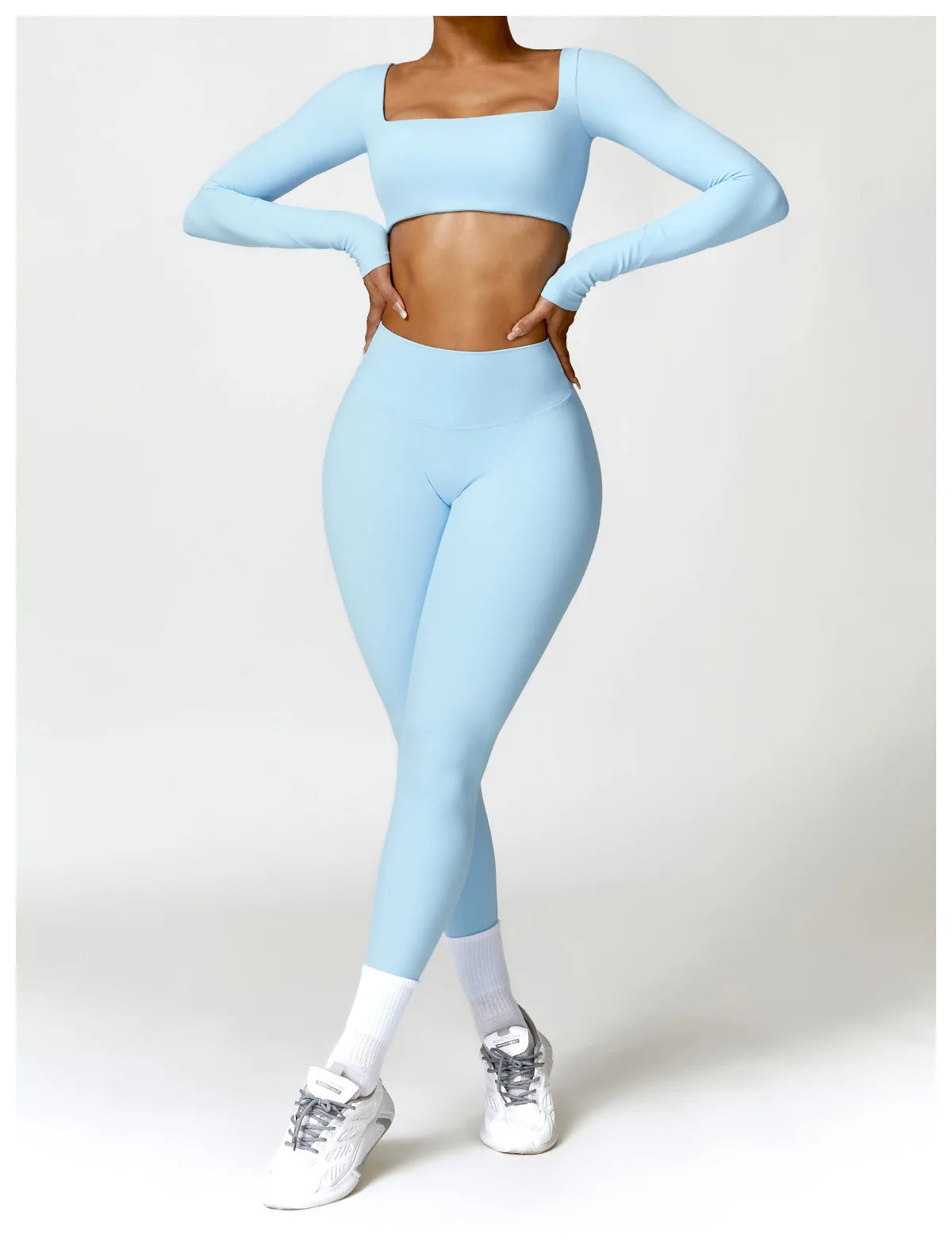 Women Tracksuit Yoga Set 2PCS Sportswear Workout Clothes Athletic Wear Gym Legging Fitness Bra Crop Top Long Sleeve Sports Suits