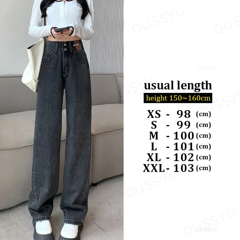 Winter Jeans Women Fleece Warm Denim Trousers High Waist Casual Loose Female Denim Pants Thick Velvet Cotton Wide Leg Woman Jean