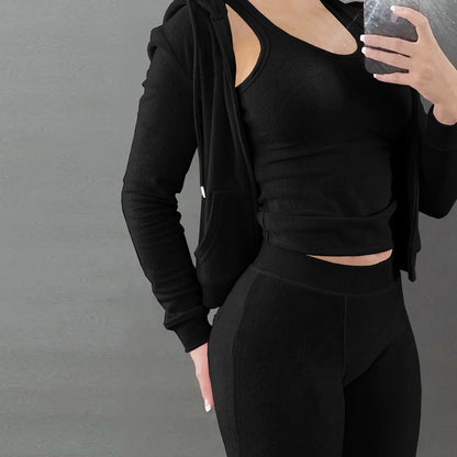 Women Thick Fleece 3 Piece Set Sweatpants & Vest & Hoodies Jackets Set Fall Winter Jogger Luxury Outfit Sweatsuit Tracksuits