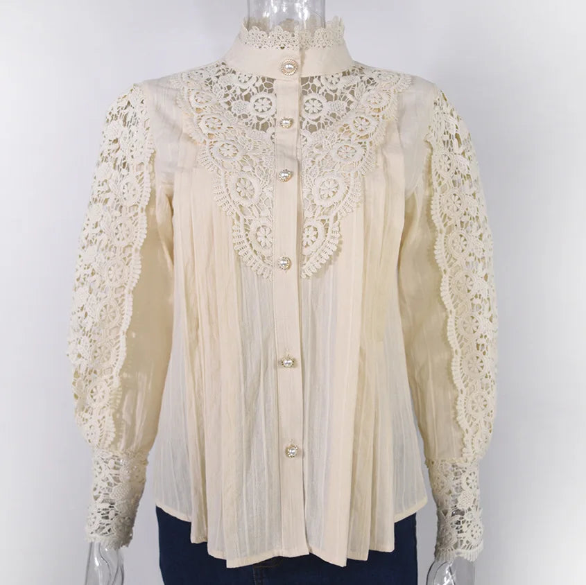 Women White Lace Blouse Big size Sexy Long Sleeve Lace Basic Shirt Top Spring Summer Korea Elegant Flower Blouse Office Outfit