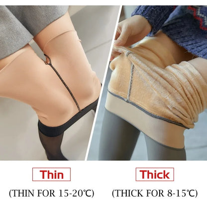 Women Thermal Leggings Sexy Stretch Legging Skin-Translucent Winter Warm Pantyhose Female Fleece Slim Velvet Tights Stockings